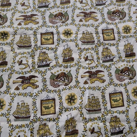Vintage Nautical Sailboat Fabric – Ships, Anchors & Eagles Dolphin Inn Motif - Picture 4 of 5